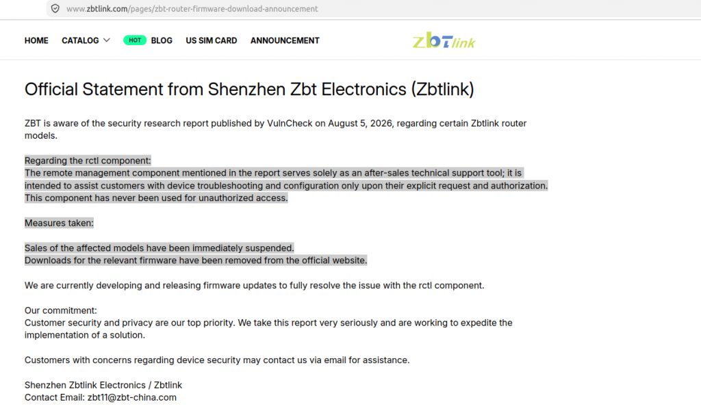 zbtlink statement